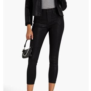 L'Agence Women Margot High Rise Skinny Jeans Silver Glitter Coated Black Size 25